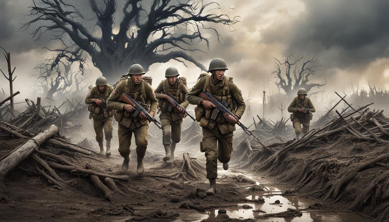 WWI Soldiers in Bombed Field: Matte Painting
