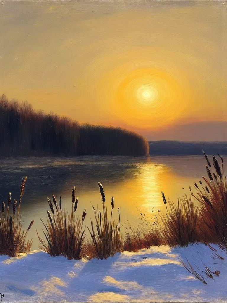 Winter Sunset in the Style of Luminism