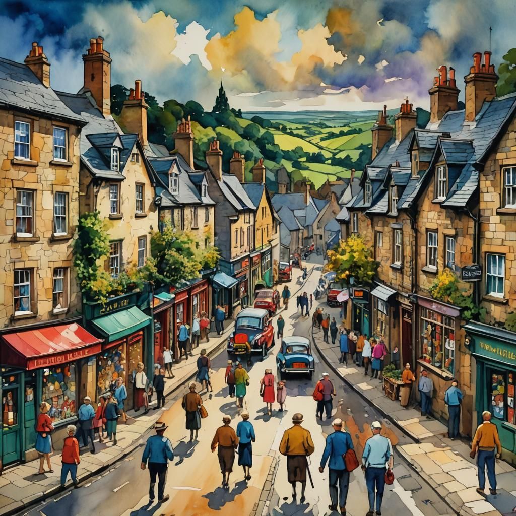 Yorkshire Town in the 1950s, Gouache and Watercolor