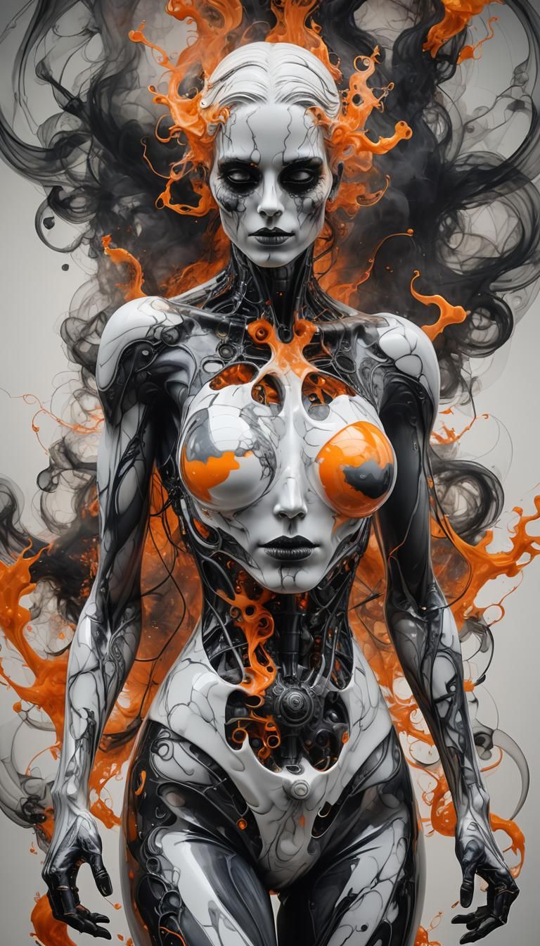 Bionic Marble Woman with Glass Eyes in Surreal Style