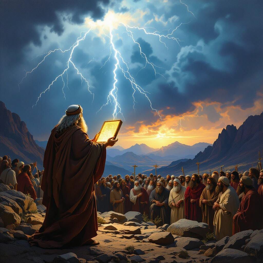 Moses Receives the Ten Commandments in Dramatic Lighting
