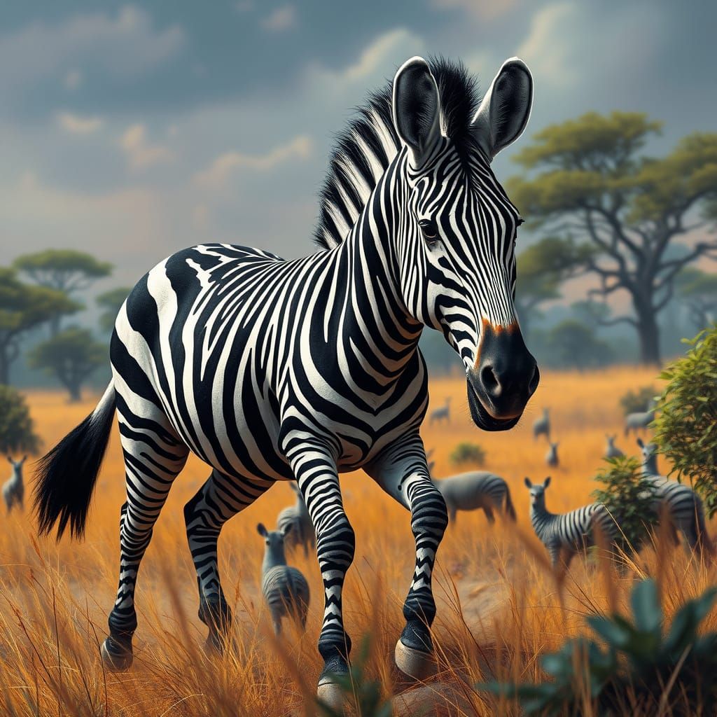 a photo-realistic wildlife image of a zebra with a black and...
