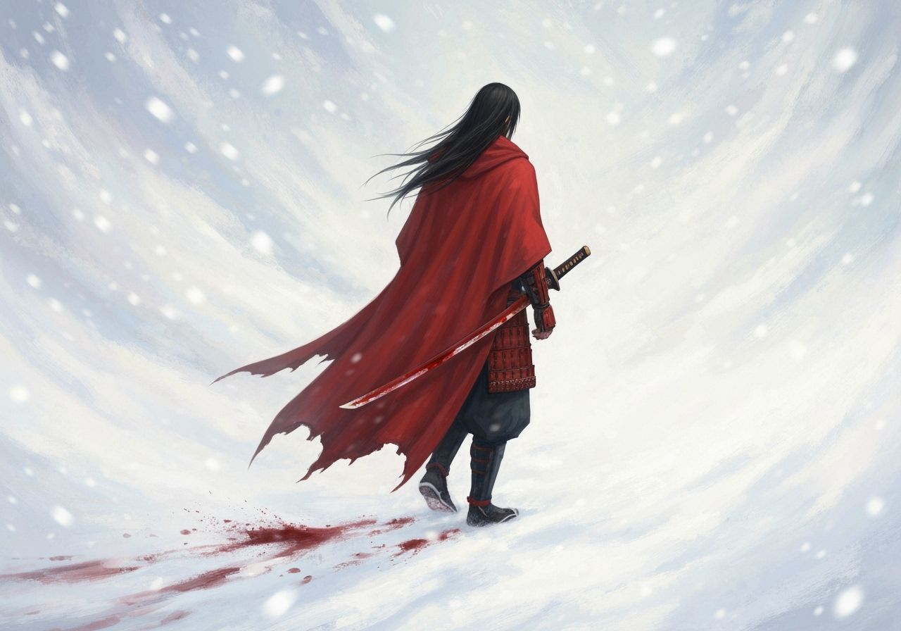 Samurai in Snow: Dreamy Oil and Watercolor Painting