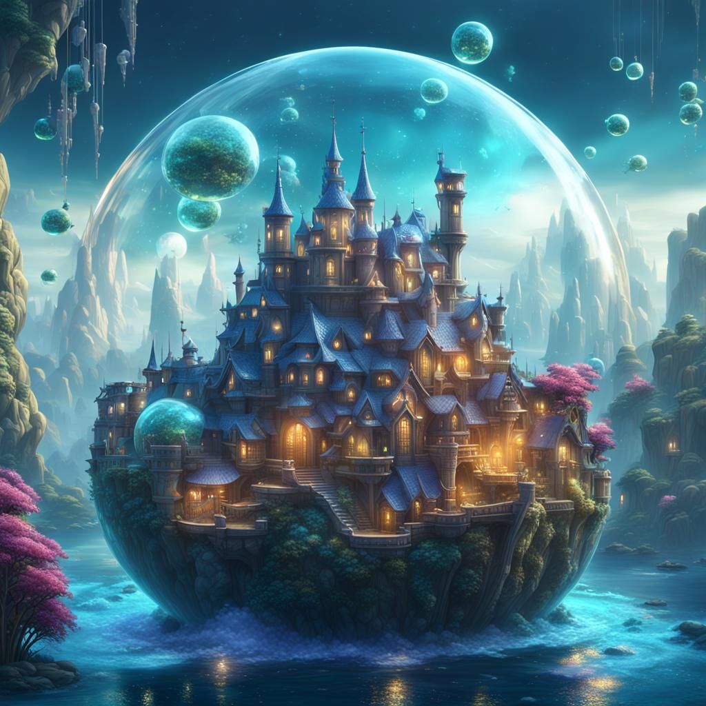 Underwater City in Crystal Bubble: Digital Art