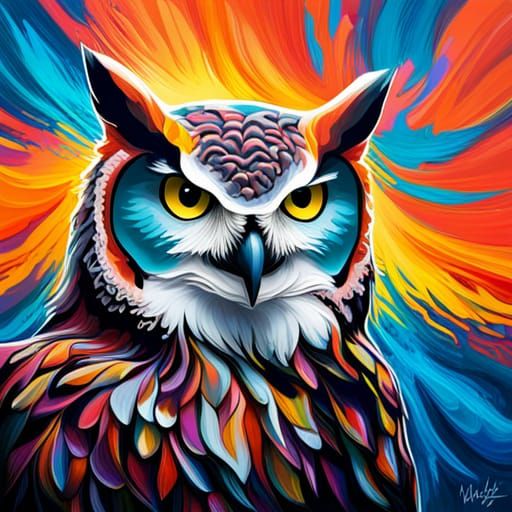 Robotic Great Horned Owl Graffiti Art