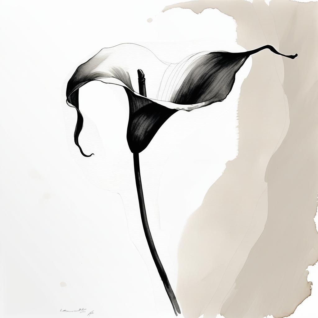 Minimalist Ink Wash Calla Lily Painting