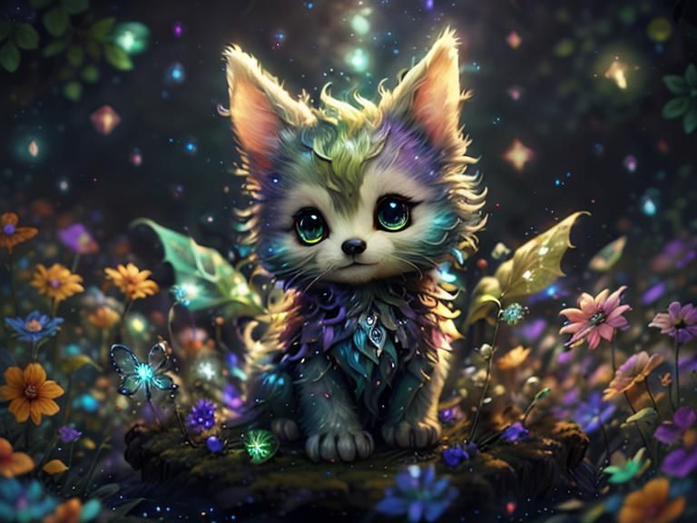 <lora:Cute Fantasy Animals:1.0> Elf fantasy tiny magic creature in patchwork clothes beautiful detailed elegant  radiant...