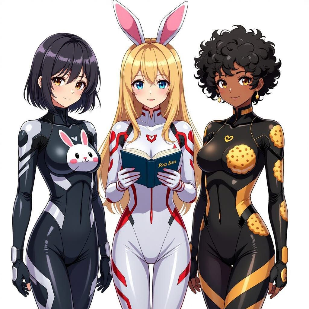 Anime Trio in Futuristic Bodysuits with Unique Prints