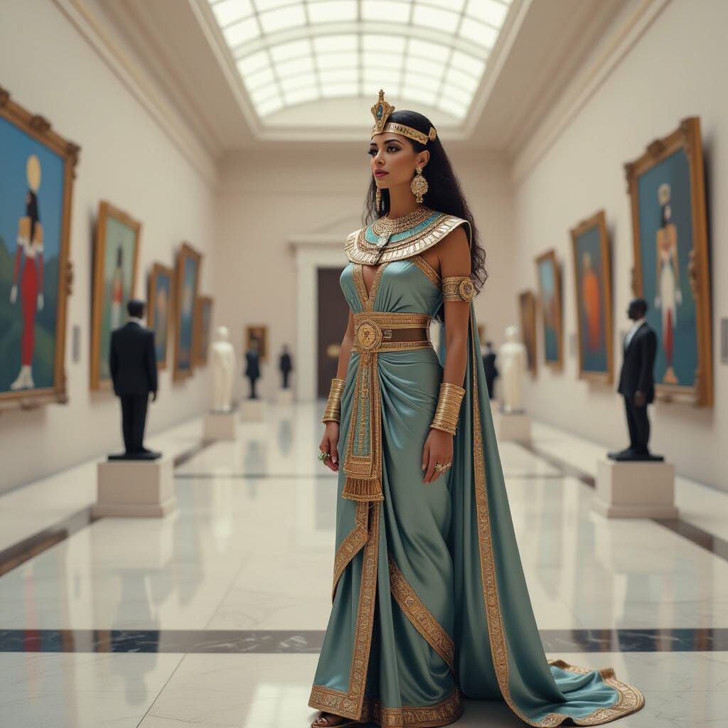Egyptian Queen in Modern Art Gallery