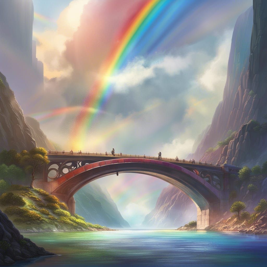 Hyperrealistic Rainbow Bridge in Splash Art Style