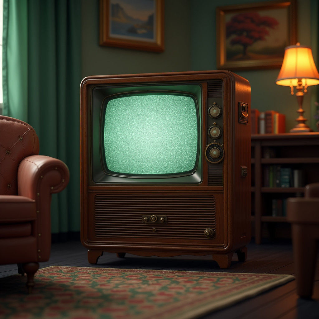 Retro Television in Cozy Living Room, Matte Painting