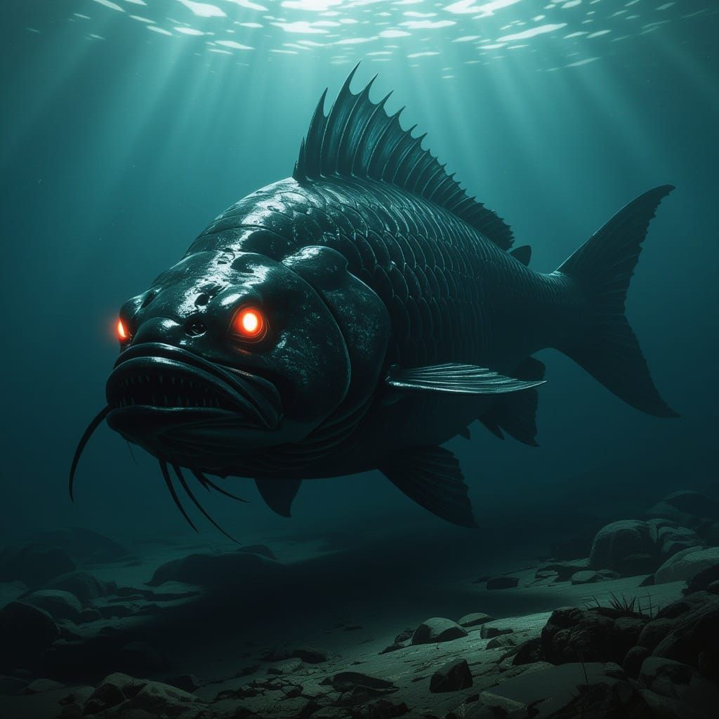 Mutated Eldritch Sturgeon in Dark Fantasy Style