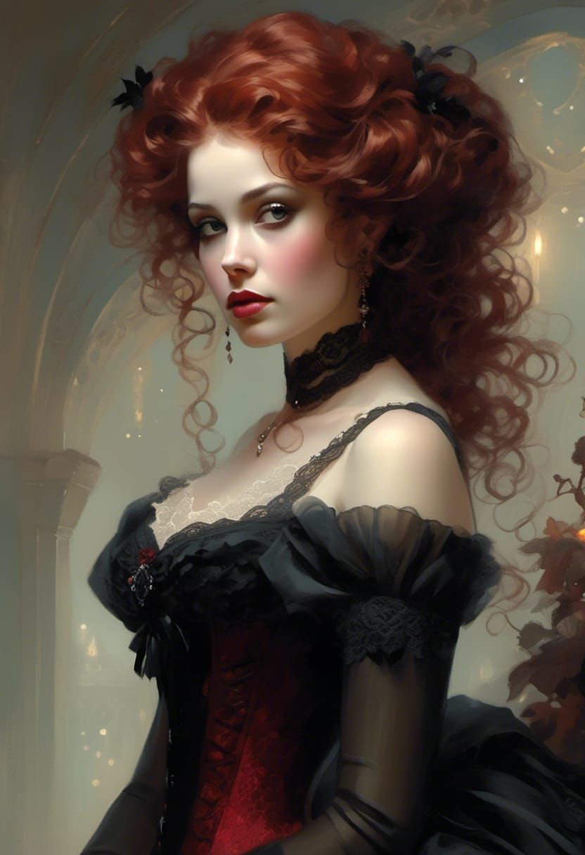 Rococo Portrait of Lady in Velvet and Lace