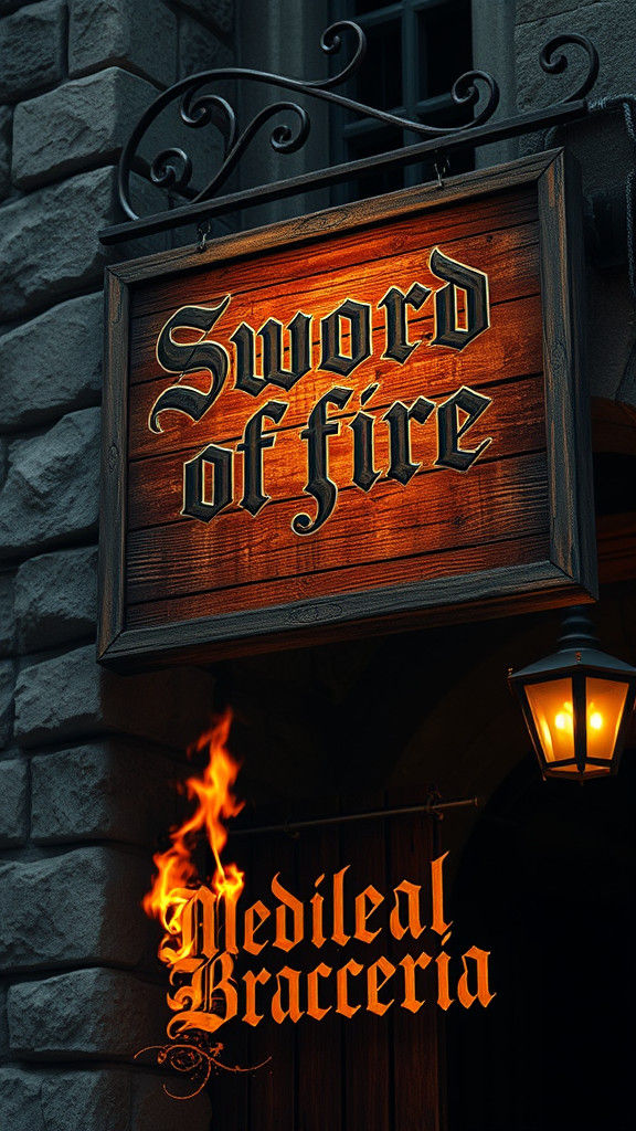 Fantasy Inn Sign with Fiery Sword, Digital Art
