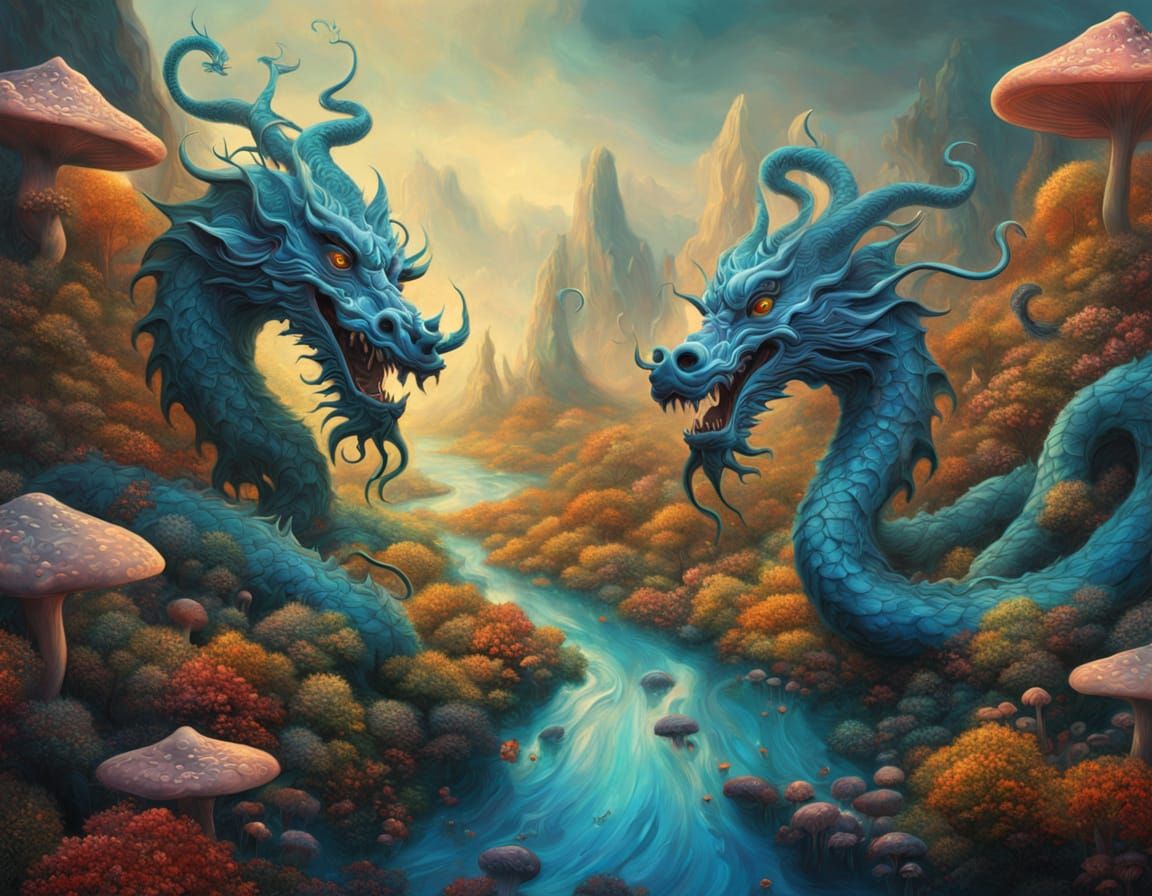 Dreamlike Chinese Dragon Portrait in Vibrant, Swirling Oil P...