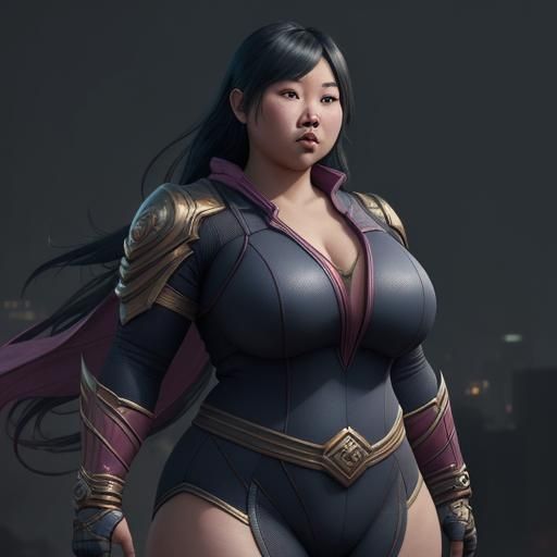 Asian Female Superhero in Detailed Matte Painting