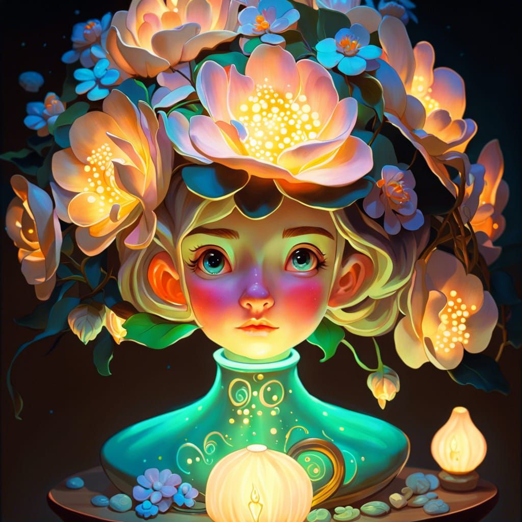 Detailed Bioluminescent Floral Lamp in Digital Art Style