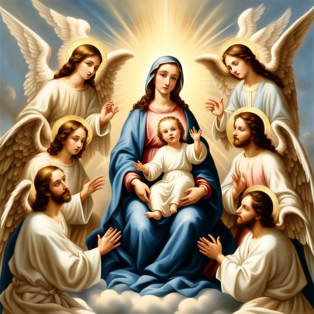 Jesus and Mary with Angels in Heaven