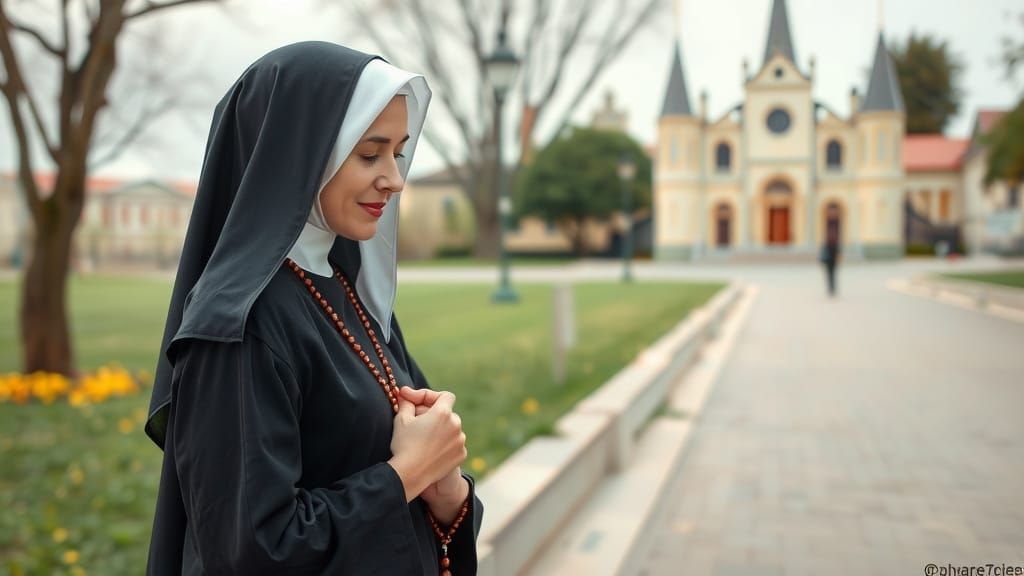 Nun Clutches Rosary in Shock