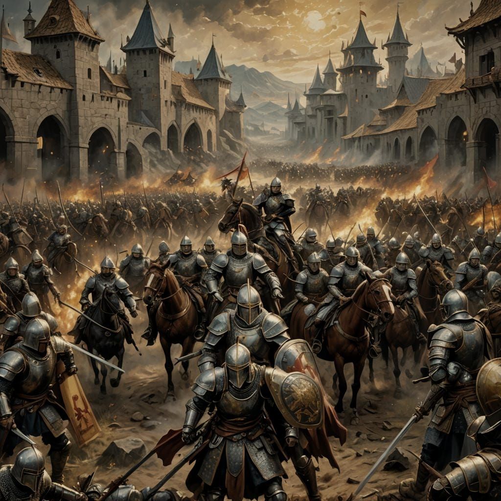 Medieval Battle Painting in Anime Style