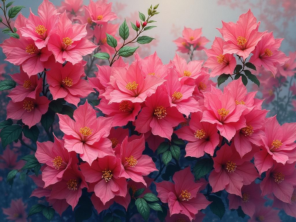 Bougainvillea Flowers in a Maximalist Impressionist Garden