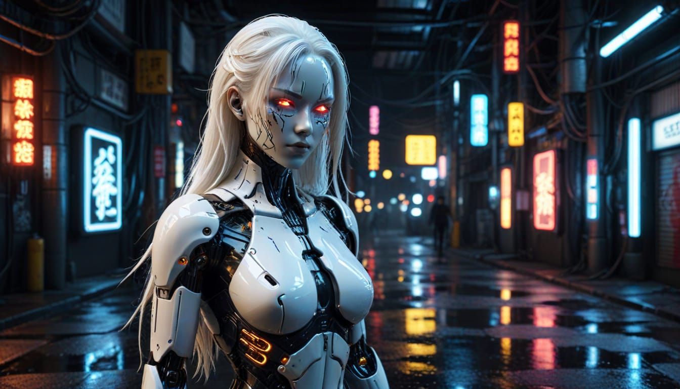 Japanese Gynoid Android in Cyberpunk Style