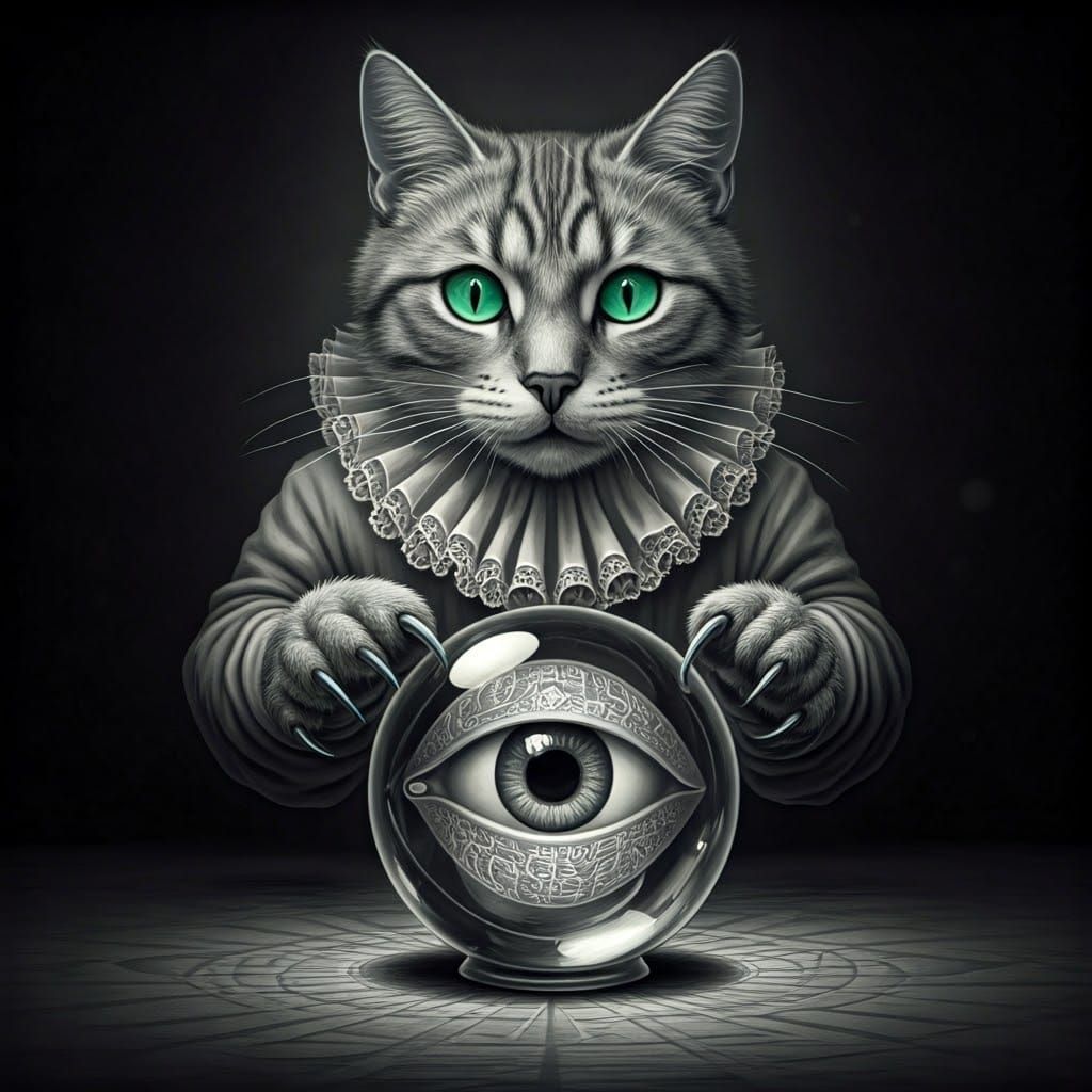 Whimsical Cat Explores Mysterious Optical Illusion in Intric...