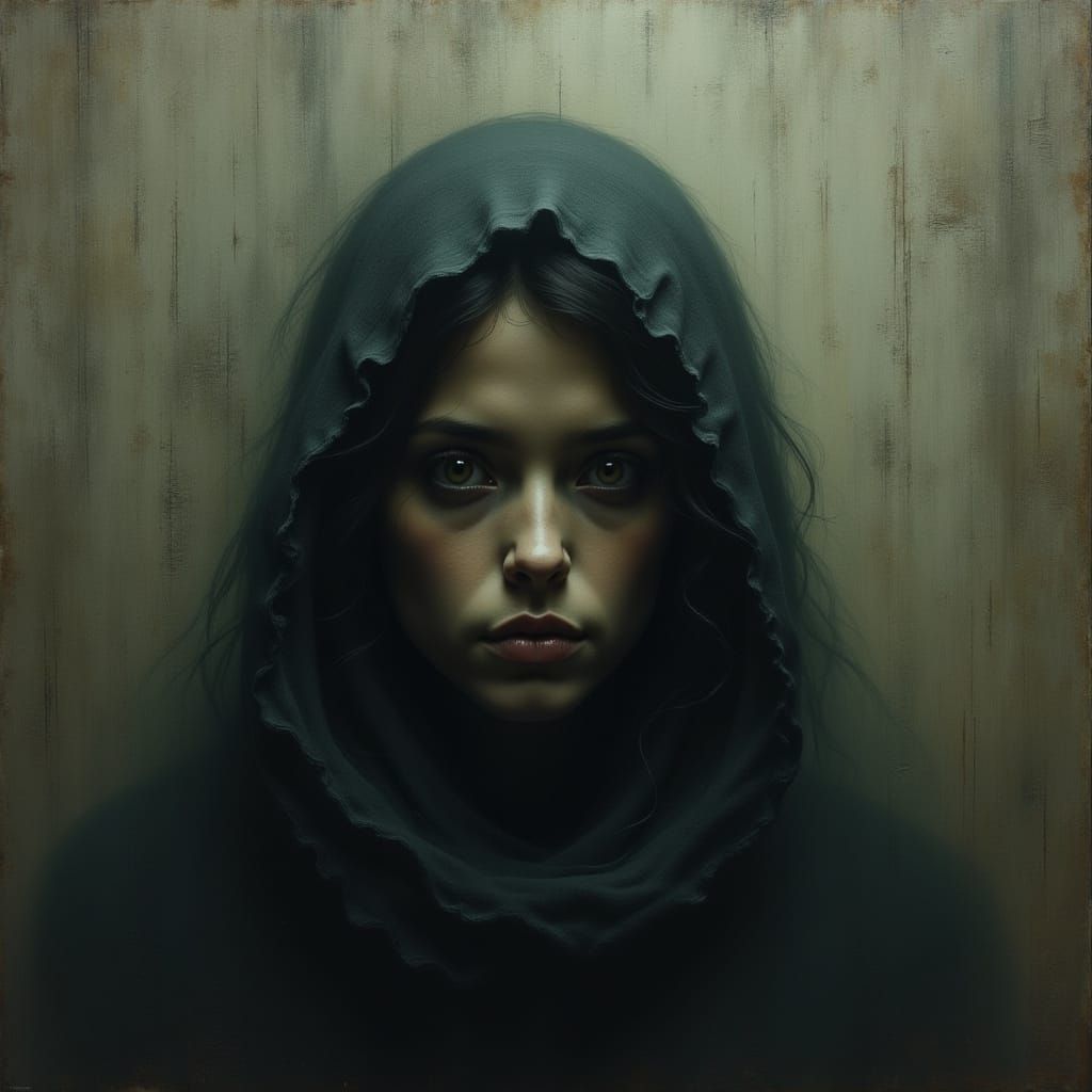 Somber Woman in Shadows: Emotional Abstract Portrait