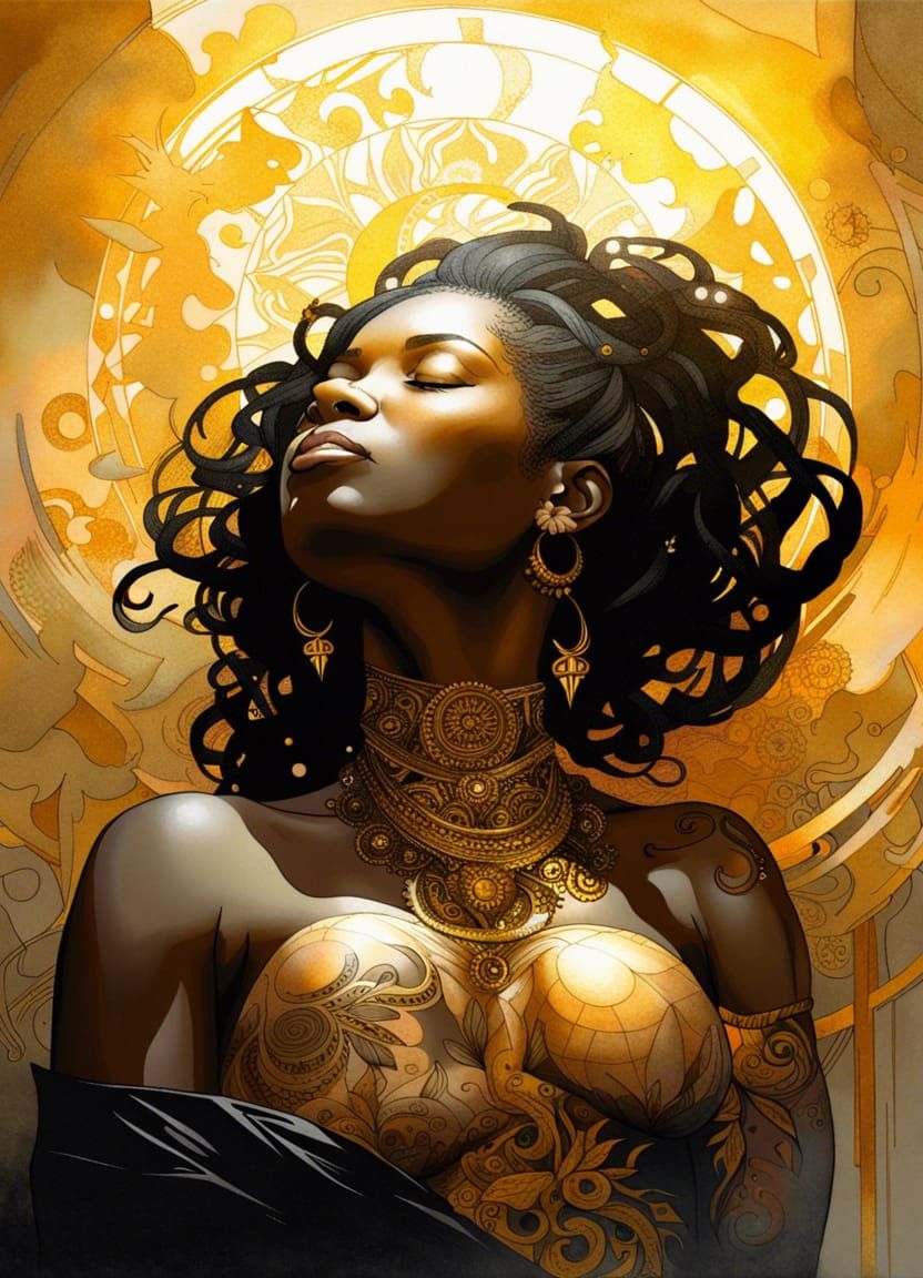 Tattooed Goddess of Sunlight in Fantasy Portrait