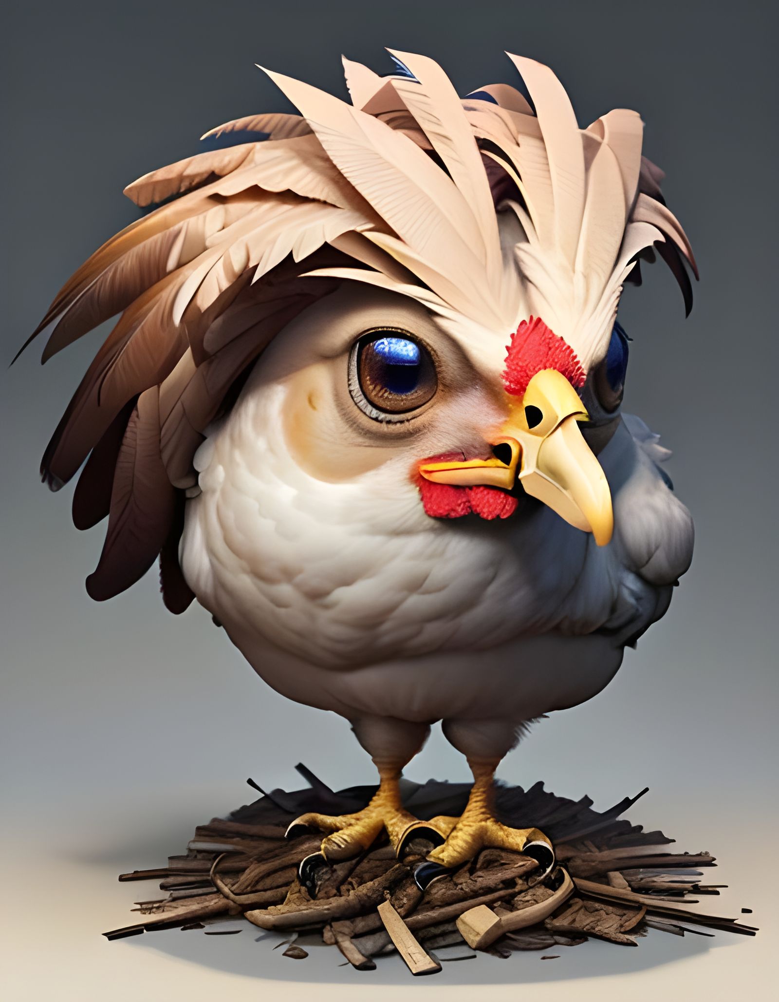 Chicken with Large Head: Detailed Digital Art