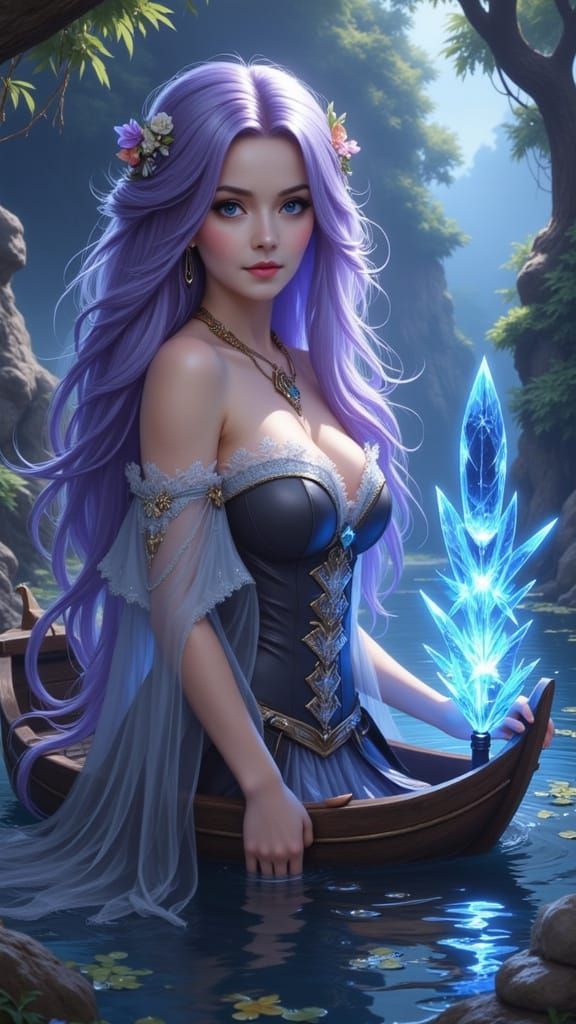 Surreal Anime Goddess Crossing River of Life