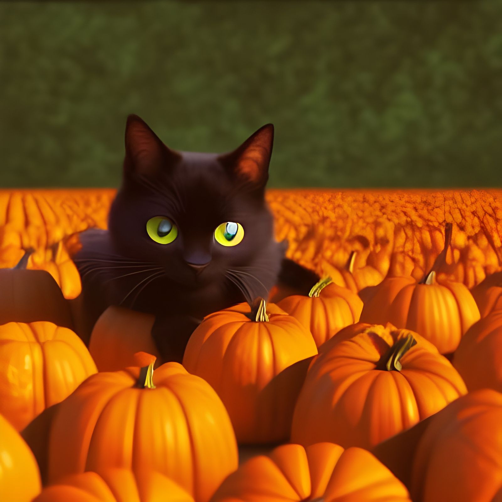 Cute Cat Pouncing in Pumpkin Patch, Autochrome Style