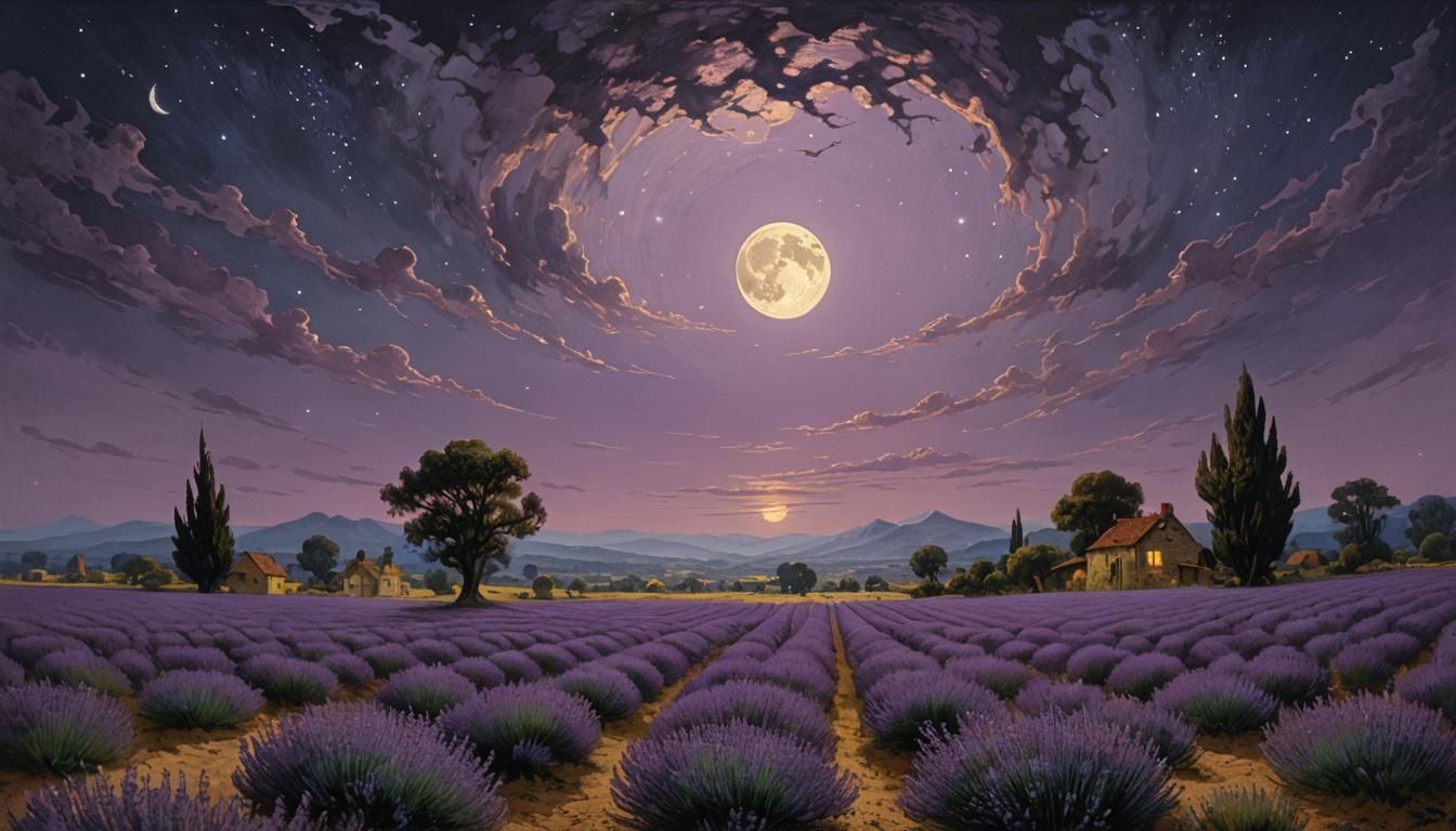 Lavender Fields under Starry Night Sky