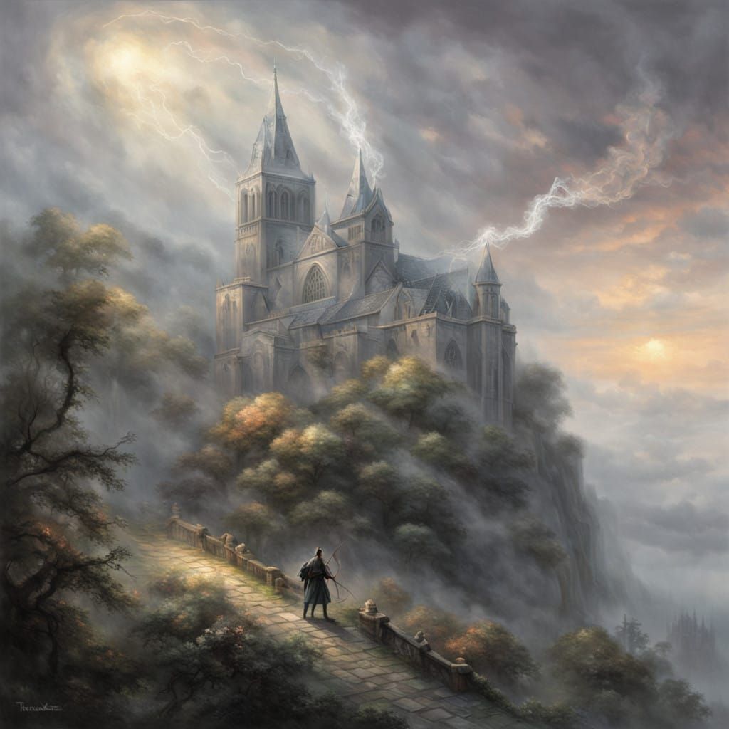 Ethereal Grey Smoke Archer on Cathedral Rooftop