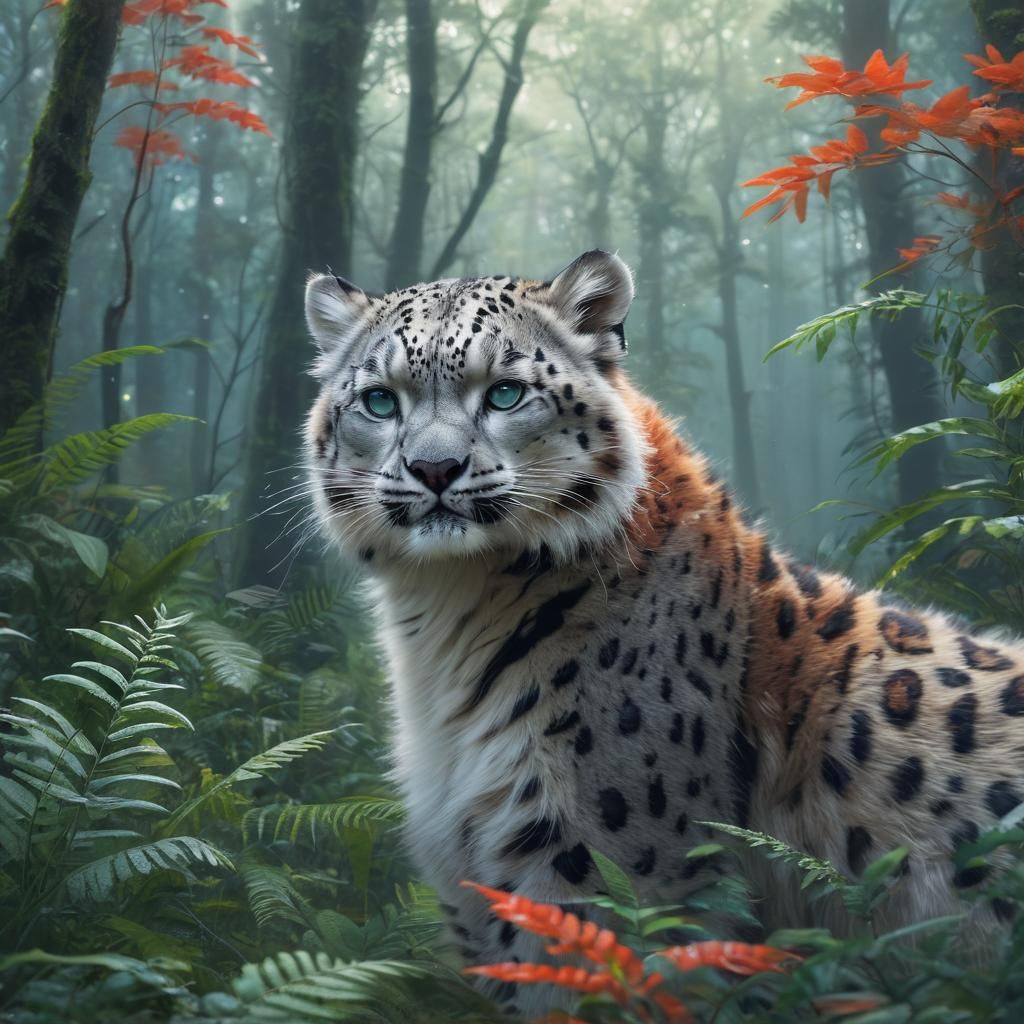 Snow Leopard and Red Panda Hybrid in Forest