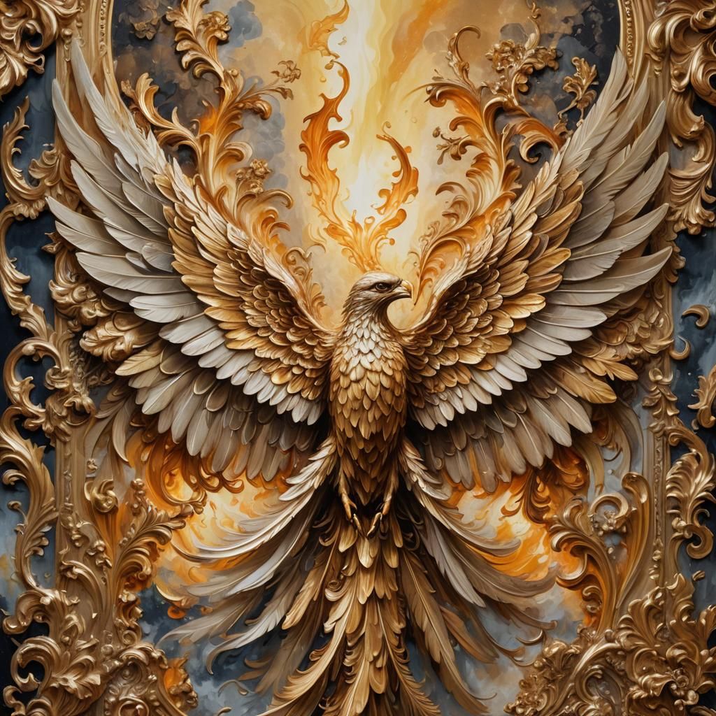 Winged Being in Flames: A Baroque Oil Painting