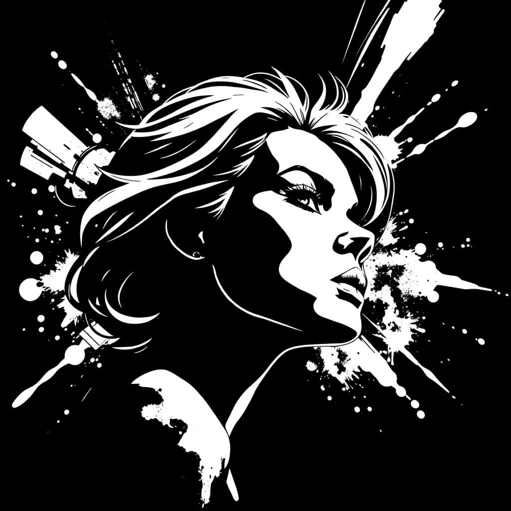 Monochrome Comic Book Woman in Dynamic Pose