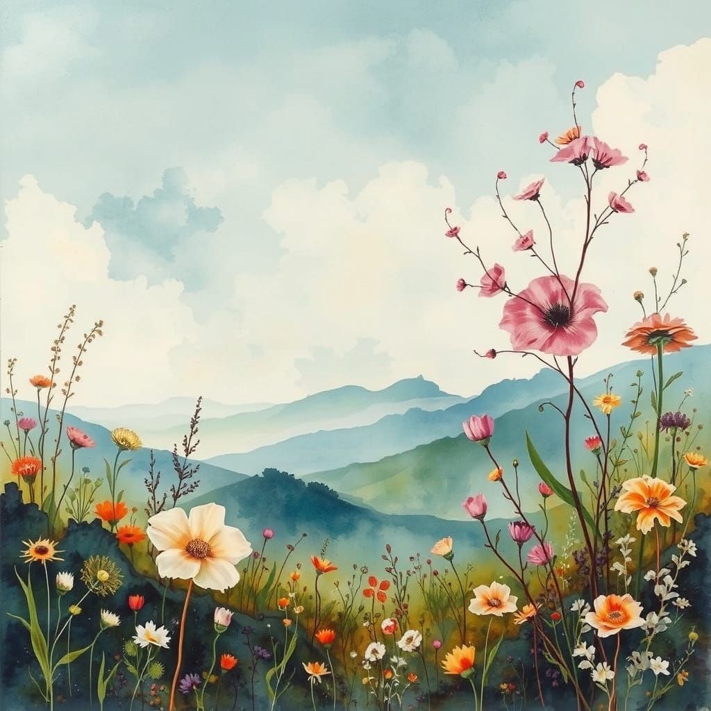 Whimsical Floral Landscapes in Dreamlike Harmony