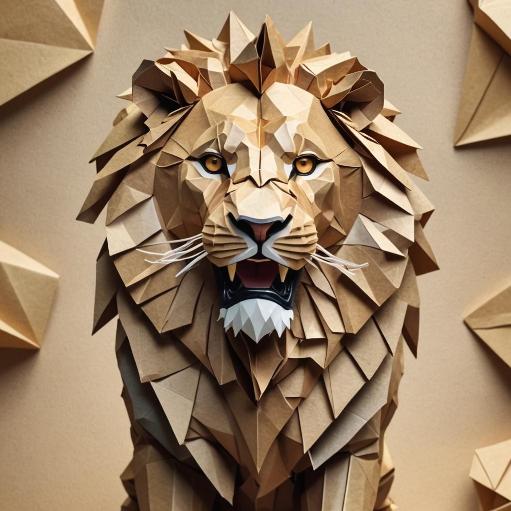 Roaring Lion Origami Papercraft Sculpture