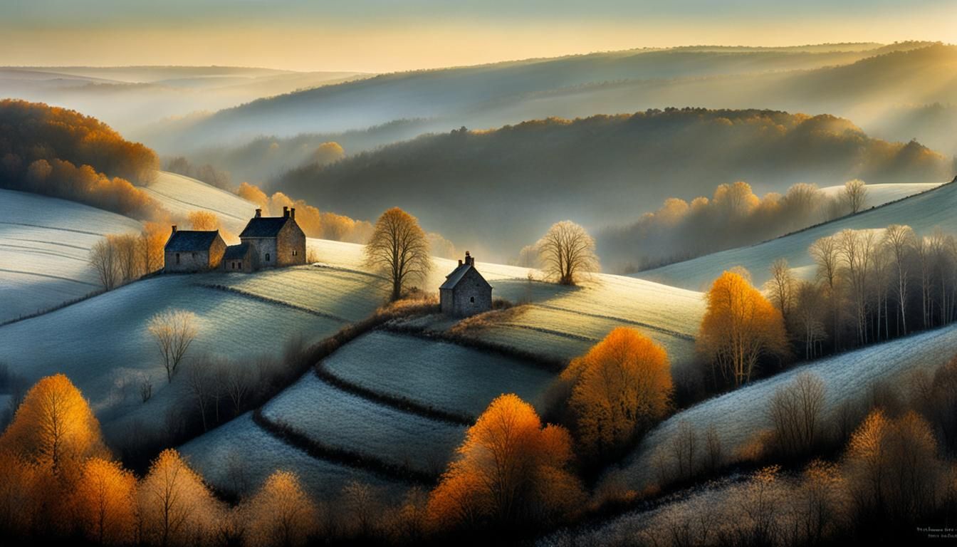 First Frost: Detailed Watercolor Art Nouveau Painting