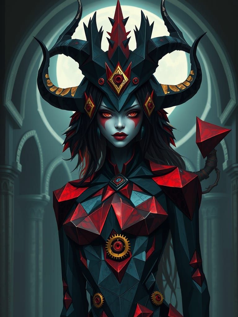Geometric Devil Woman in Digital Painting