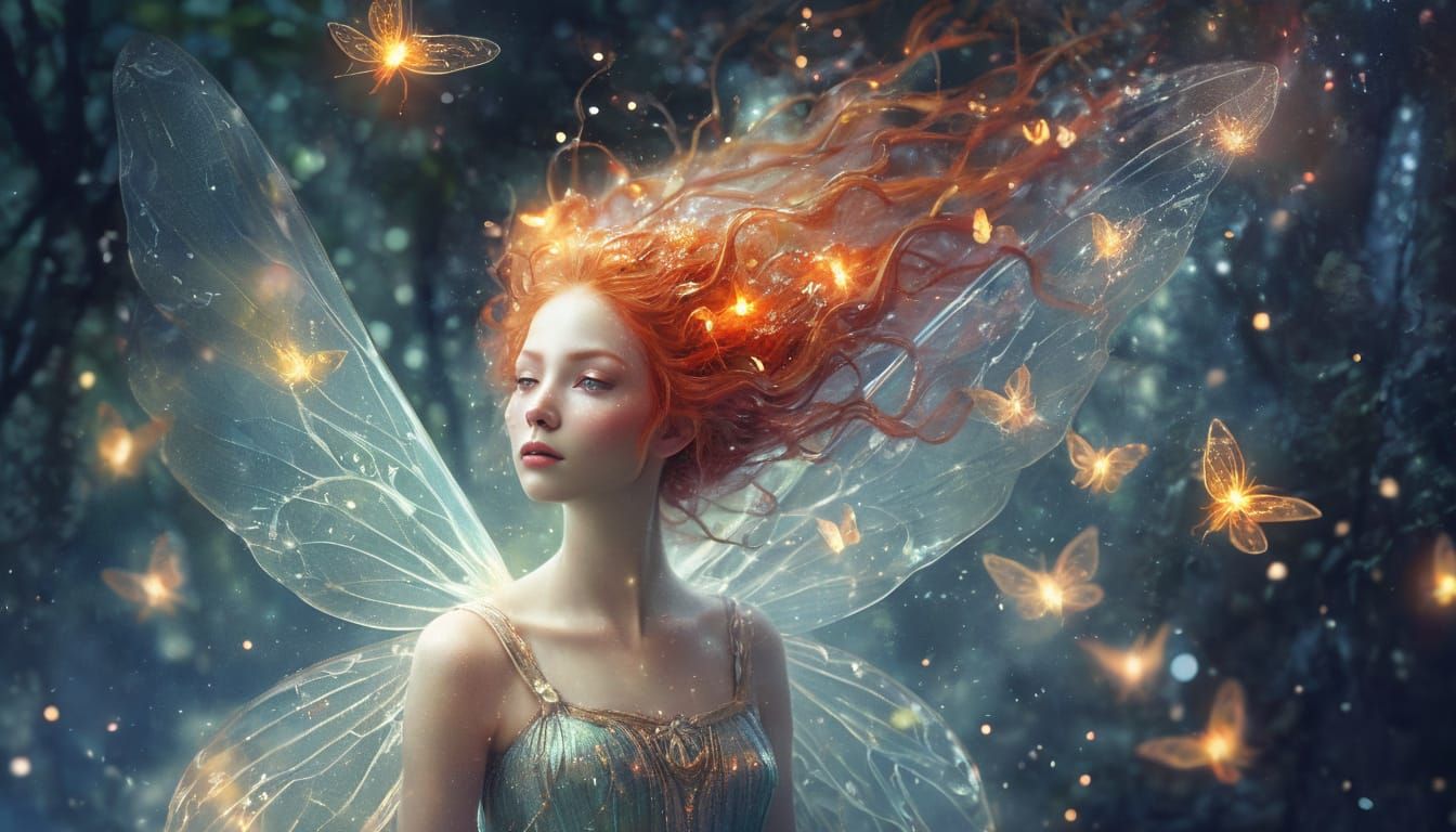 Ethereal Forest Nymph with Fireflies: Fantasy Illustration