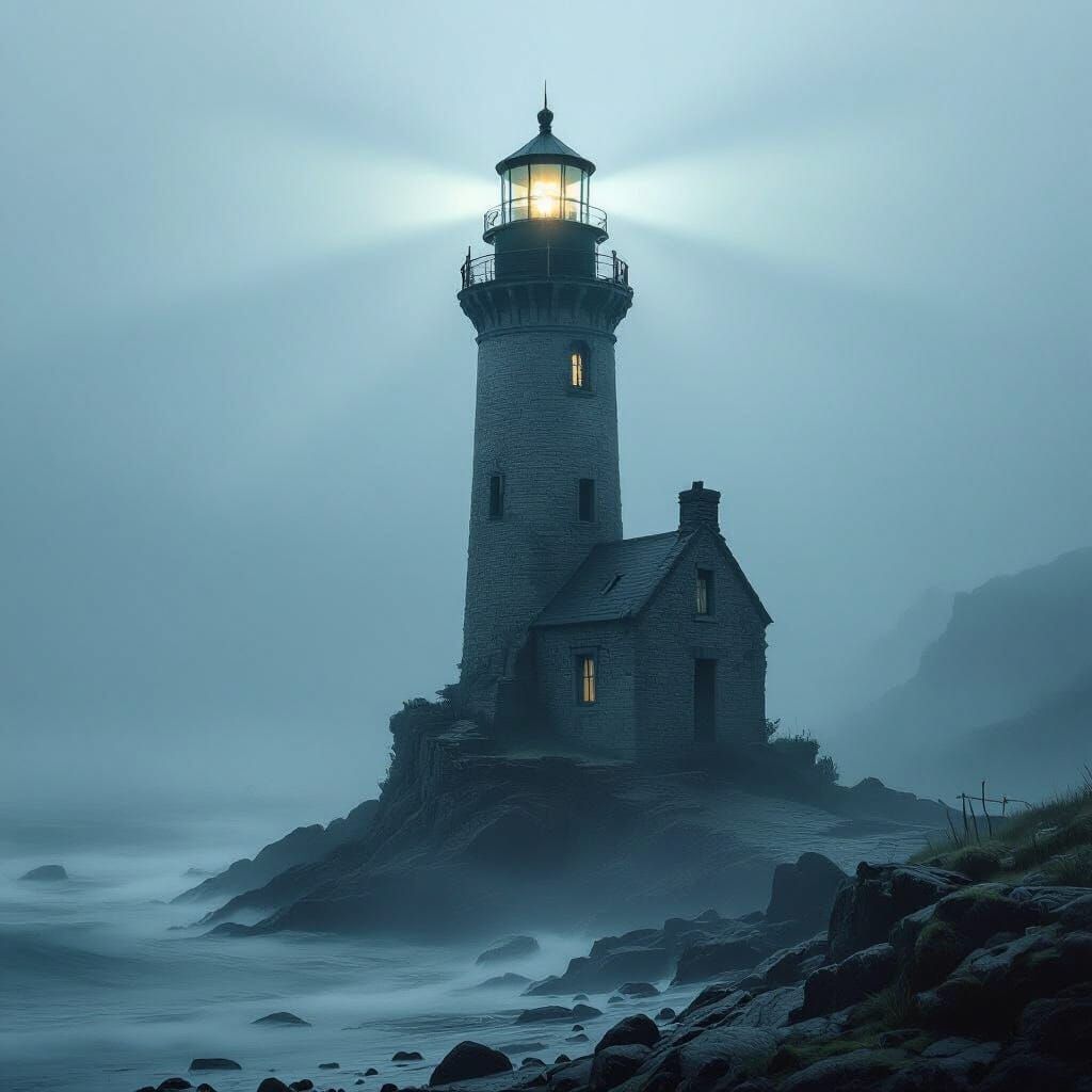 Ghostly Lighthouse Shrouded in Mist and Mystery