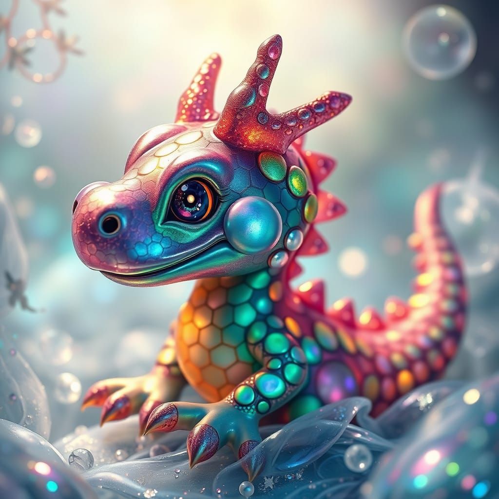 Iridescent Dragon in a Whimsical Fantasy World