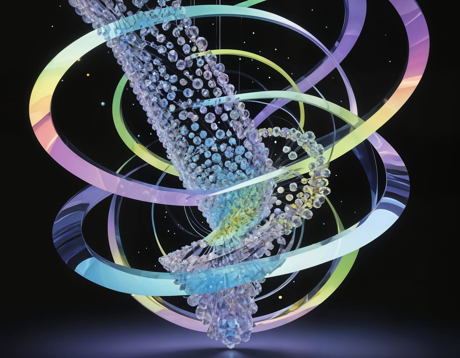 Surreal Futuristic Crystal Explosion in Soft Pastel Colors