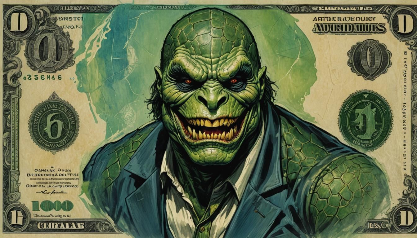 Killer Croc on Color Banknote as Oil Painting