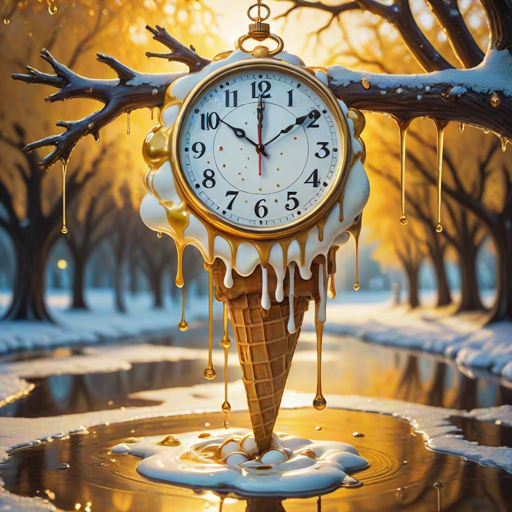 Melting Ice Cream Clock in Surrealist Style