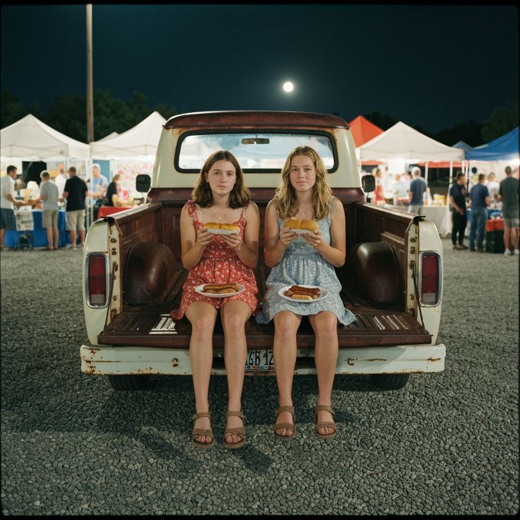Girls Enjoying Bratwurst at Night Market, Film Still
