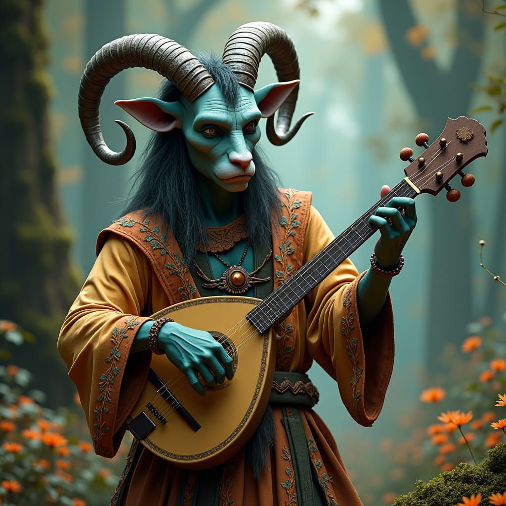 Satyr Bard in Mystical Forest, Fantasy Concept Art