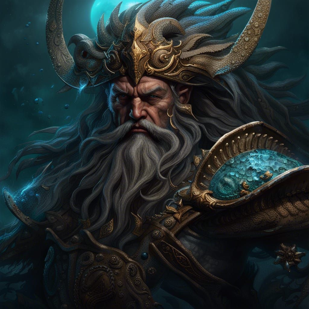 Finnish Sea God Warrior in Dark Fantasy Art